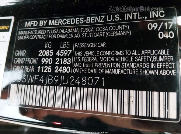 55SWF4JB9JU248071 2018 MERCEDES-BENZ C-CLASS Черный Вид подкапотного пространства
