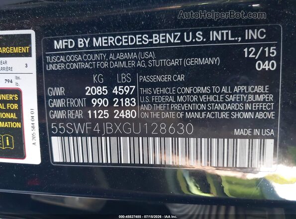 55SWF4JBXGU128630 2016 MERCEDES-BENZ C-CLASS Black ძრავის განყოფილების ხედი