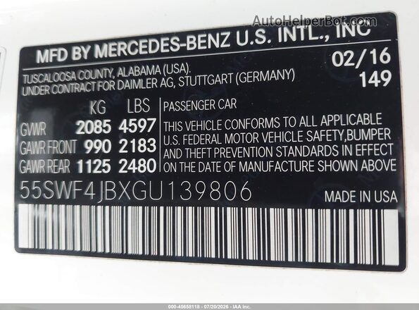 55SWF4JBXGU139806 2016 MERCEDES-BENZ C-CLASS White Vista del compartimento del motor