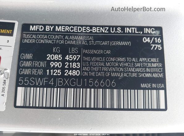 55SWF4JBXGU156606 2016 MERCEDES-BENZ C-CLASS Silver Շարժիչի բաժամունքի տեսք