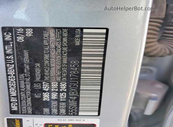 55SWF4JBXGU178458 2016 MERCEDES-BENZ C Серебряный Вид подкапотного пространства