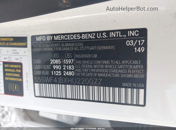 55SWF4JBXHU220077 2017 MERCEDES-BENZ C-CLASS White Engine compartment view