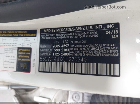 55SWF4JBXJU270340 2018 MERCEDES-BENZ C-CLASS White Вид підкапотного простору