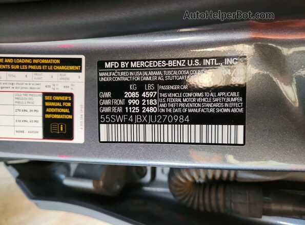 55SWF4JBXJU270984 2018 MERCEDES-BENZ C Gray Engine compartment view