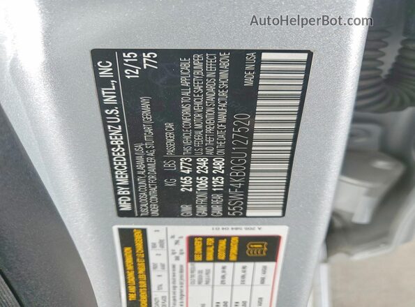 55SWF4KB0GU127520 2016 MERCEDES-BENZ C Серый Вид наклейки с VIN-кодом