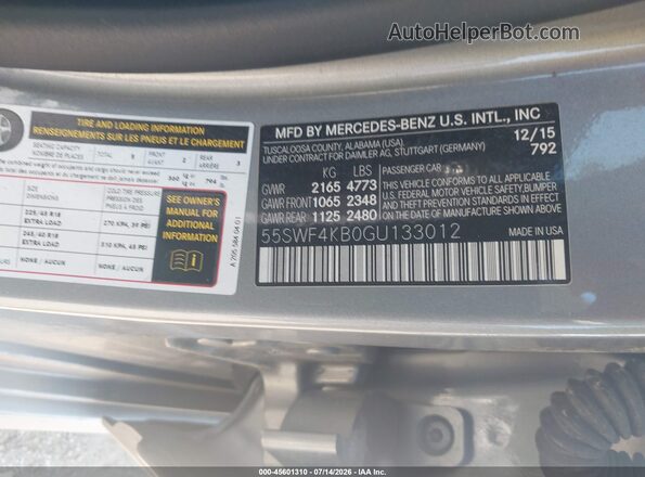55SWF4KB0GU133012 2016 MERCEDES-BENZ C-CLASS Gray Vista del compartimento del motor