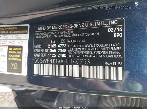 55SWF4KB0GU140753 2016 MERCEDES-BENZ C-CLASS Синий Вид подкапотного пространства