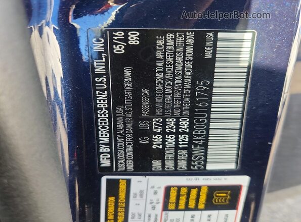 55SWF4KB0GU161795 2016 MERCEDES-BENZ C-CLASS Blue ძრავის განყოფილების ხედი