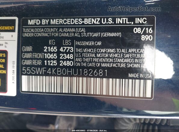 55SWF4KB0HU182681 2017 MERCEDES-BENZ C-CLASS Black Widok komory silnika