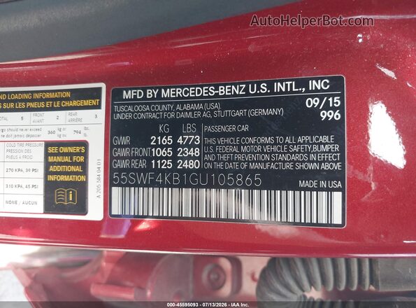 55SWF4KB1GU105865 2016 MERCEDES-BENZ C-CLASS Red Widok komory silnika