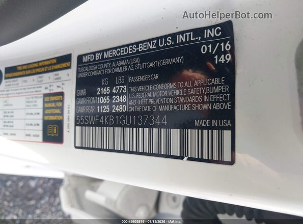 55SWF4KB1GU137344 2016 MERCEDES-BENZ C-CLASS White Շարժիչի բաժամունքի տեսք