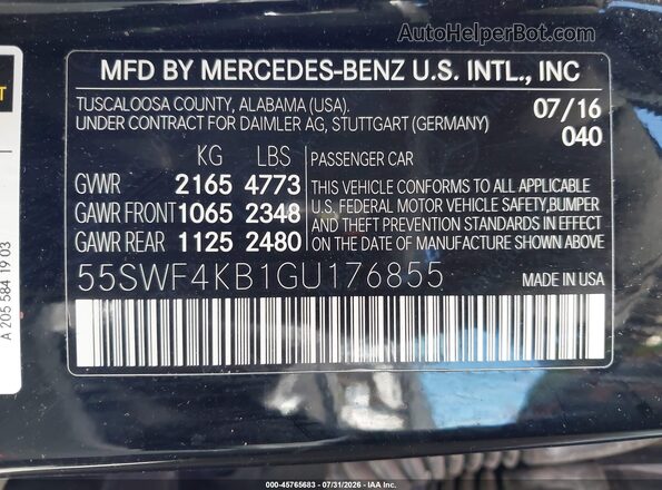 55SWF4KB1GU176855 2016 MERCEDES-BENZ C-CLASS Black Engine compartment view