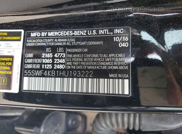 55SWF4KB1HU193222 2017 MERCEDES-BENZ C Black Вид підкапотного простору