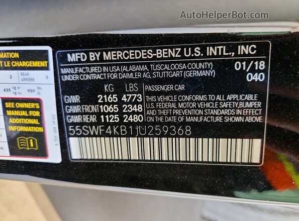 55SWF4KB1JU259368 2018 MERCEDES-BENZ C Black ძრავის განყოფილების ხედი