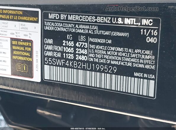 55SWF4KB2HU199529 2017 MERCEDES-BENZ C-CLASS Black Vista del compartimento del motor