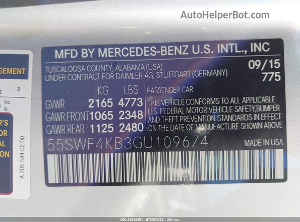 55SWF4KB3GU109674 2016 MERCEDES-BENZ C-CLASS Silver Vista del compartimento del motor