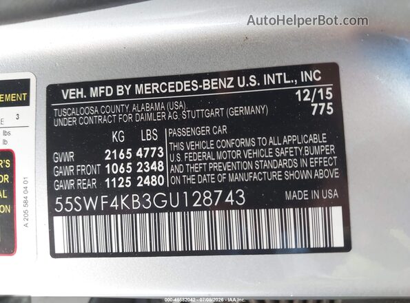 55SWF4KB3GU128743 2016 MERCEDES-BENZ C-CLASS Silver Շարժիչի բաժամունքի տեսք