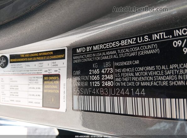 55SWF4KB3JU244144 2018 MERCEDES-BENZ C-CLASS Silver Widok komory silnika