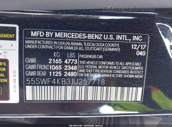 55SWF4KB3JU257718 2018 MERCEDES-BENZ C-CLASS Black Вид підкапотного простору