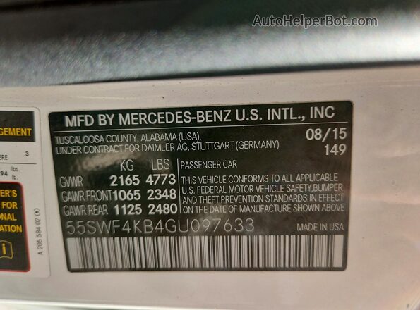 55SWF4KB4GU097633 2016 MERCEDES-BENZ C White Vista del compartimento del motor