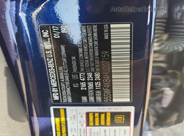 55SWF4KB4HU207159 2017 MERCEDES-BENZ C Blue Widok komory silnika
