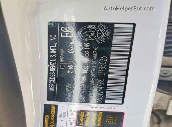 55SWF4KB5HU185026 2017 MERCEDES-BENZ C White Widok komory silnika