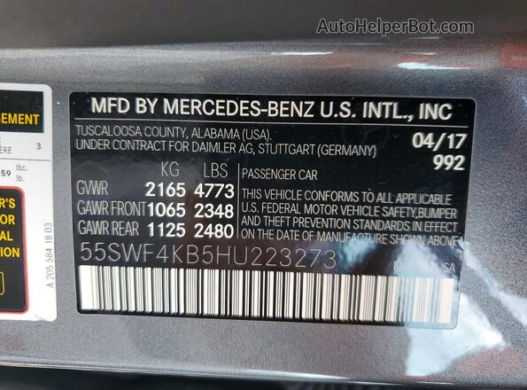 55SWF4KB5HU223273 2017 MERCEDES-BENZ C Gray Vista del compartimento del motor