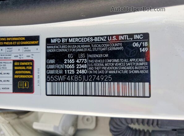 55SWF4KB5JU274925 2018 MERCEDES-BENZ C White Engine compartment view