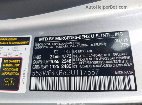 55SWF4KB6GU117557 2016 MERCEDES-BENZ C-CLASS Silver Widok komory silnika