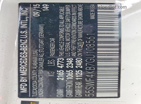 55SWF4KB7GU108561 2016 MERCEDES-BENZ C Белый Вид подкапотного пространства