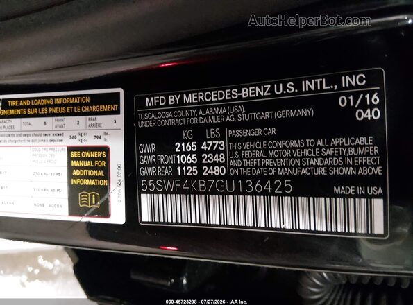 55SWF4KB7GU136425 2016 MERCEDES-BENZ C-CLASS Black Շարժիչի բաժամունքի տեսք