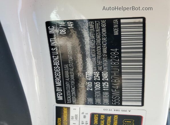 55SWF4KB7HU182984 2017 MERCEDES-BENZ C White Engine compartment view