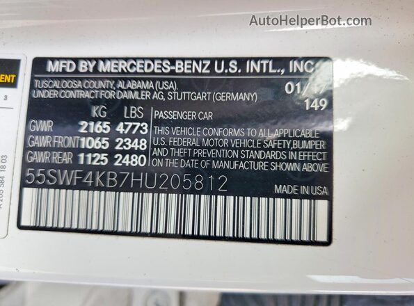 55SWF4KB7HU205812 2017 MERCEDES-BENZ C White Շարժիչի բաժամունքի տեսք