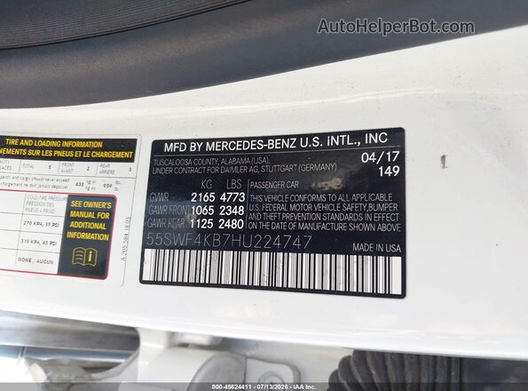 55SWF4KB7HU224747 2017 MERCEDES-BENZ C-CLASS White Vista del compartimento del motor