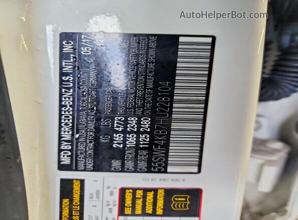 55SWF4KB7HU228104 2017 MERCEDES-BENZ C Белый Вид наклейки с VIN-кодом