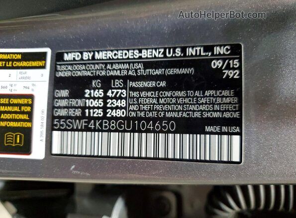 55SWF4KB8GU104650 2016 MERCEDES-BENZ C Gray Widok komory silnika