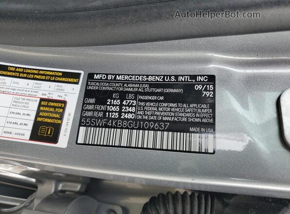 55SWF4KB8GU109637 2016 MERCEDES-BENZ C Gray VIN կոդի պիտակի տեսք