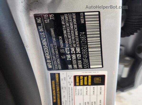 55SWF4KB8GU126874 2016 MERCEDES-BENZ C Silver VIN კოდის სტიკერის ხედი