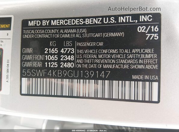55SWF4KB9GU139147 2016 MERCEDES-BENZ C-CLASS Серебряный Вид подкапотного пространства