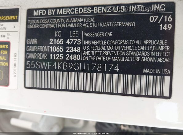 55SWF4KB9GU178174 2016 MERCEDES-BENZ C-CLASS White ძრავის განყოფილების ხედი