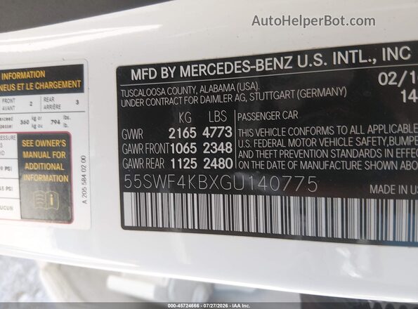 55SWF4KBXGU140775 2016 MERCEDES-BENZ C-CLASS White Engine compartment view