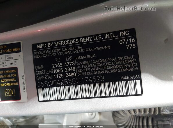 55SWF4KBXGU174523 2016 MERCEDES-BENZ C-CLASS Silver Вид підкапотного простору