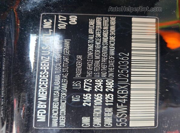 55SWF4KBXJU250362 2018 MERCEDES-BENZ C Black Вид наклейки з VIN-кодом