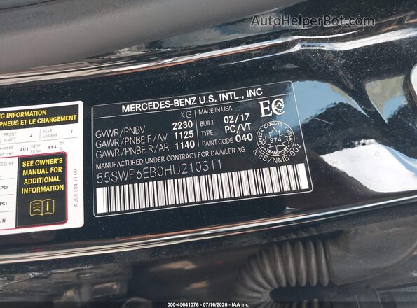 55SWF6EB0HU210311 2017 MERCEDES-BENZ AMG C 43 Black Widok komory silnika