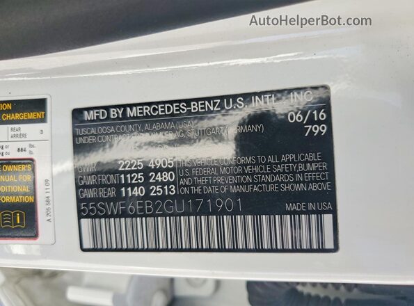 55SWF6EB2GU171901 2016 MERCEDES-BENZ C White VIN კოდის სტიკერის ხედი