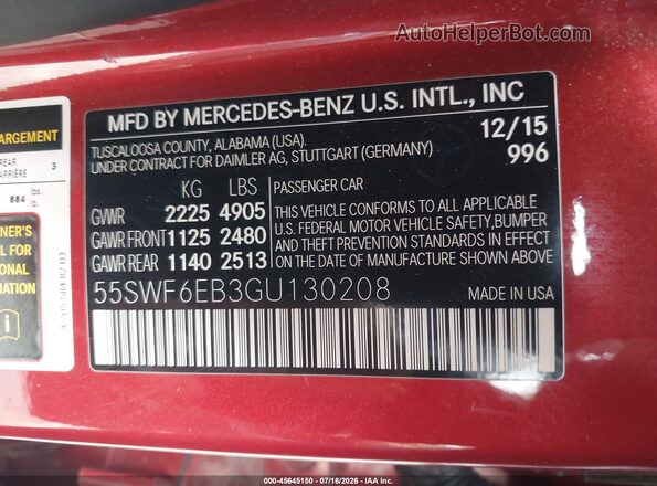55SWF6EB3GU130208 2016 MERCEDES-BENZ C-CLASS Red Widok komory silnika