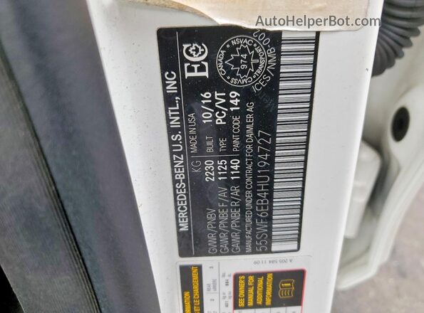 55SWF6EB4HU194727 2017 MERCEDES-BENZ C White VIN կոդի պիտակի տեսք