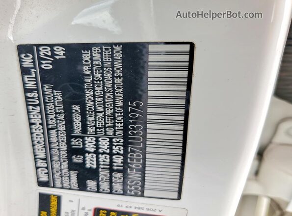 55SWF6EB7LU331975 2020 MERCEDES-BENZ C White Engine compartment view