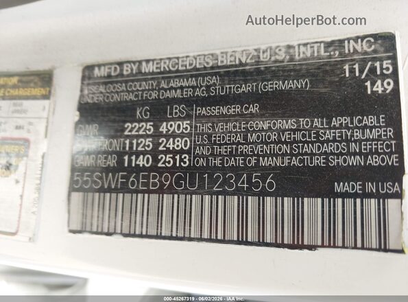 55SWF6EB9GU123456 2016 MERCEDES-BENZ C-CLASS White VIN sticker view