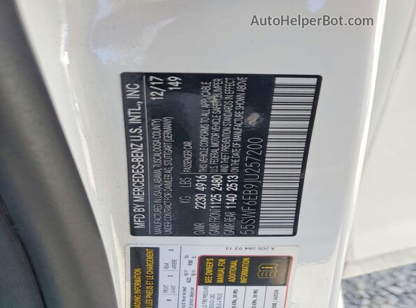 55SWF6EB9JU257200 2018 MERCEDES-BENZ C White VIN կոդի պիտակի տեսք